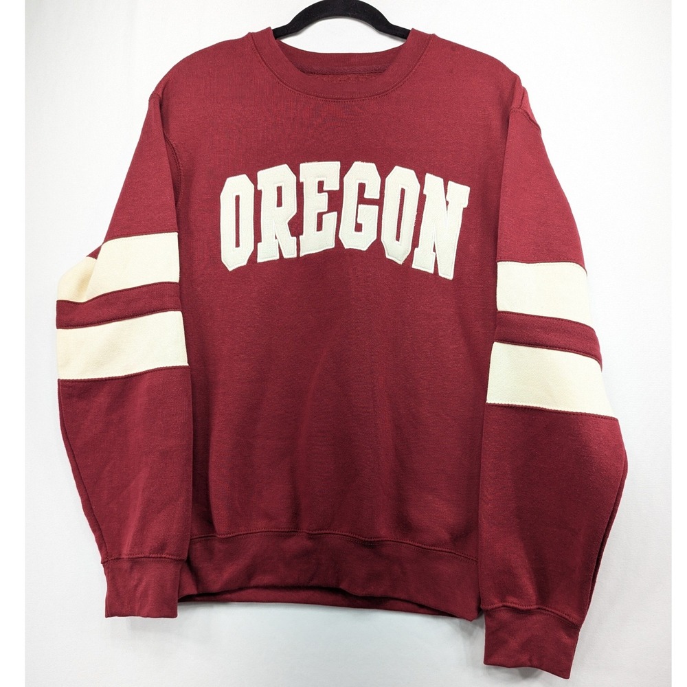 New York Popular Oregon Crewneck Sweatshirt Maroon Varsity Stripe Mens Medium